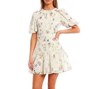 Gianni Bini Luna floral crew neck short puff sleeve eyelet fit and flare dress